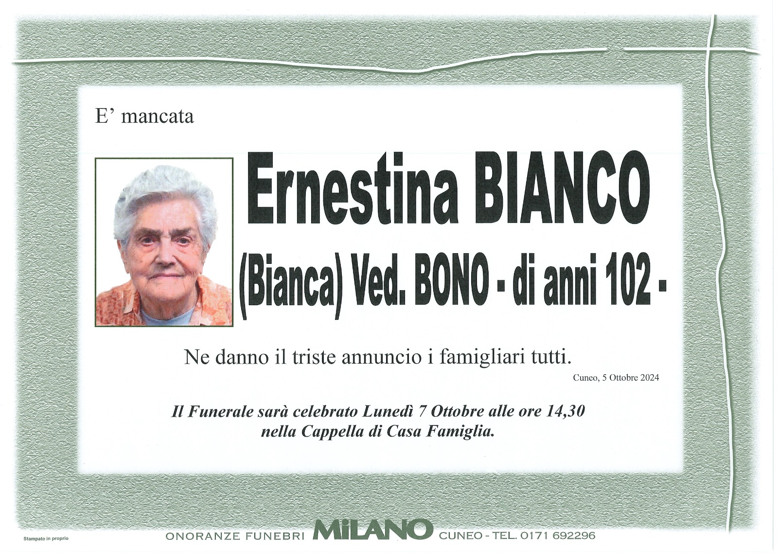 ERNESTINA BIANCO Pompe funebri Milano di Cuneo